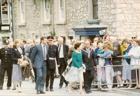 Princess Margaret walking in Caerwys High Street  -  click to enlarge