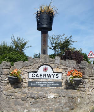 Caerwys Town sign with Millennium Beacon  -  Click to enlarge 